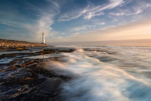 The Slangkop lighthouse in the village of Kommetjie on the Cape Town Peninsula.